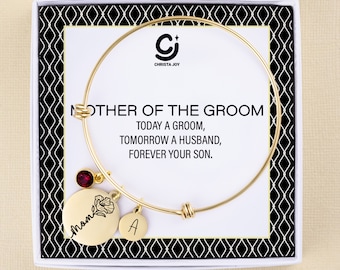 Personalized 18k Gold Plated Mother of the Groom Bracelet: Custom Birthstone & Initial