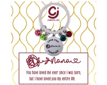 Nana Keychain, Nana Gifts, Silver Grandma Keychain, Nana Key Chain, Birthstone Keychain for Grandma, Personalized Mothers Day Gifts for Nana