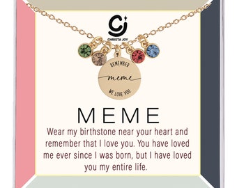 Meme Necklace, Meme Gifts, Grandma Necklace Birthstone, Family Birthstone Necklace, Custom Gifts for Meme, Personalized Gift for Meme