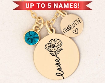 Grandma Necklace with Kids Names, Grandma Gift, Kids Name Necklace, Family Birthstone Necklace, Custom Mothers Day Gift for Grandma