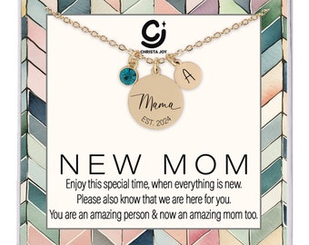 New Mom Necklace, New Mom Gift, First Time Mom Gift, Birthstone Necklace for New Mom, Initial Necklace for Mom, First Mothers Day Gift