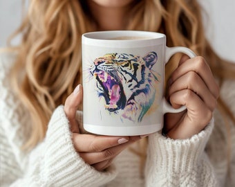 Mug Keep Pouring, Keep Roaring - Tigre rugissant vue latérale dans des couleurs vives