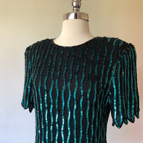 1980's Laurence Kazar Silk & Sequins Blouse