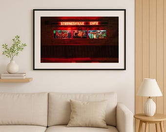 Strongsville Cafe Neon Sign Photo, Ohio Nightlife Print