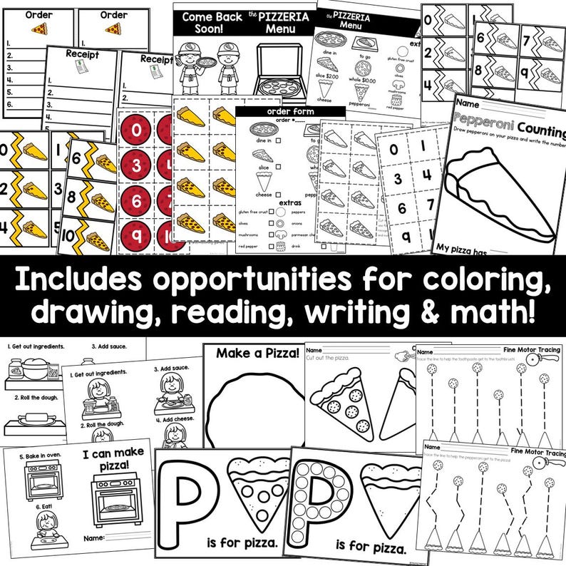Pizza shop pretend play center for preschoolers with interactive printables and classroom setup ideas