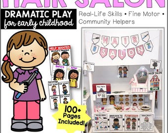 Hair Salon Dramatic Play Center - Pretend Beauty Salon Printables - Community Helpers - Toddlers, Preschool & Kindergarten