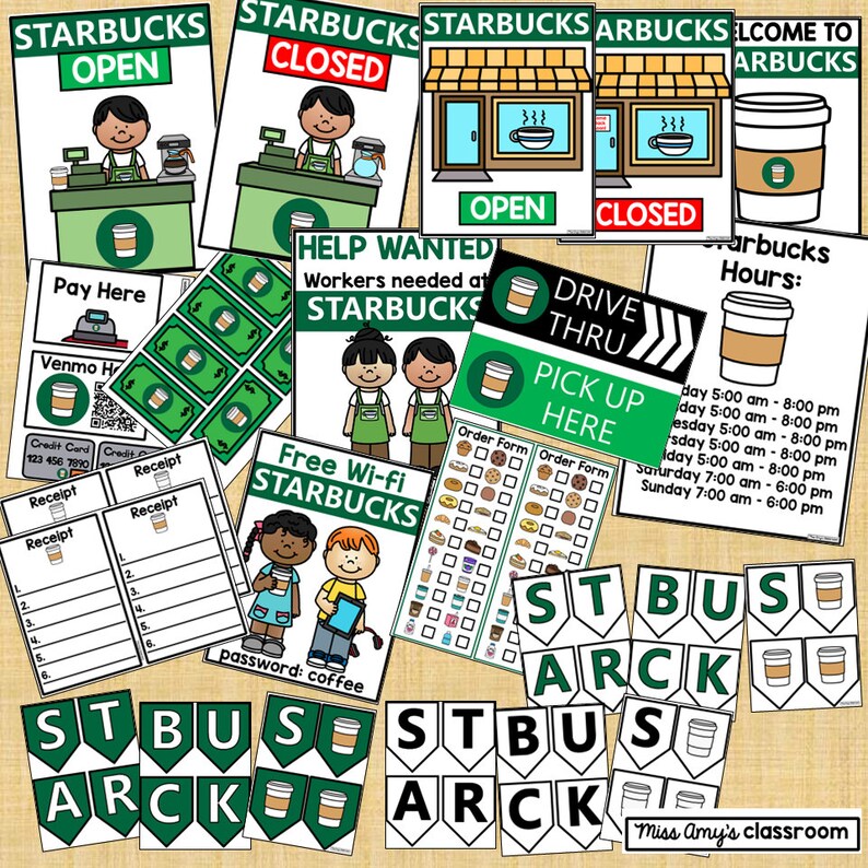 Starbucks Themed Dramatic Play Coffee Shop Printables Pretend Play for ...