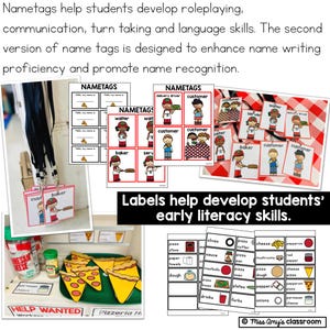 pizza dramatic play role tags, nametags and labels for pretend play pizzeria