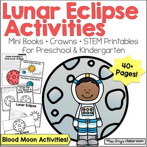 Actividades de eclipse lunar (luna de sangre): coronas, minilibro y materiales didácticos para preescolar y jardín de infancia