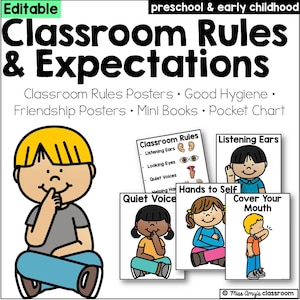 Poster modificabili con le regole della classe: materiale visivo per la scuola materna e l'asilo (download PDF, PowerPoint modificabile, Google Slides)