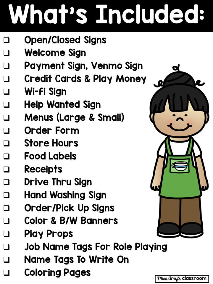 Starbucks Themed Dramatic Play Coffee Shop Printables Pretend Play for ...