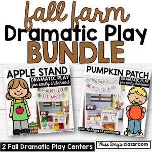 Imprimíveis para brincadeiras dramáticas na fazenda de outono: conjunto de barraca de maçãs e canteiro de abóboras