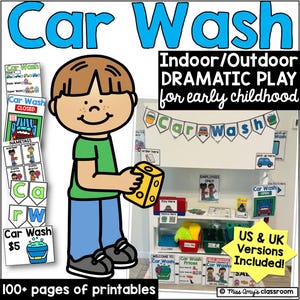 Car Wash Dramatic Play Printables: Pretend Play Props (100+ Pages) US & UK Versions