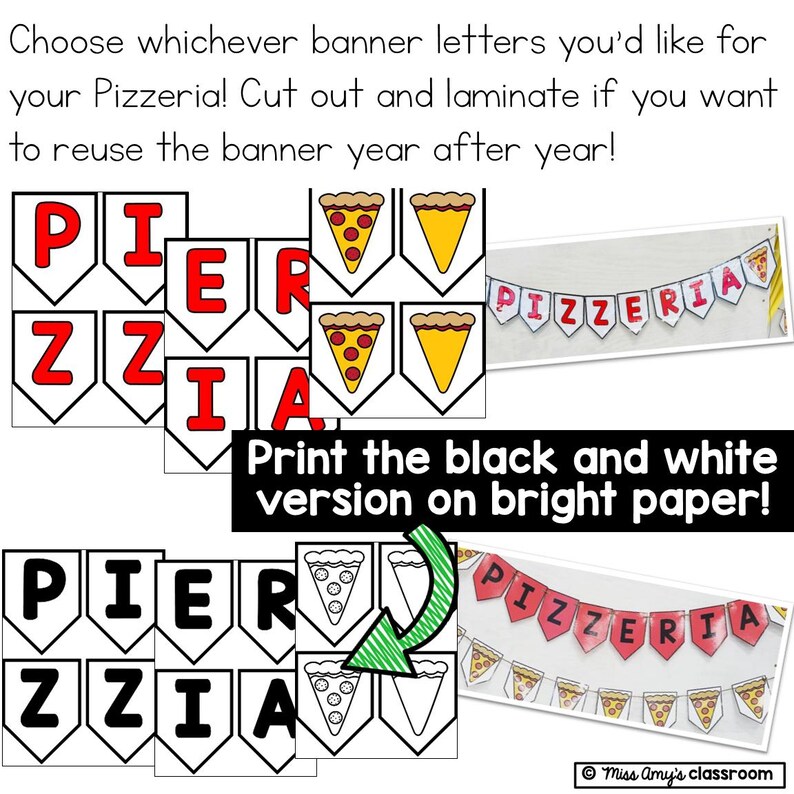 pretend play pizzeria banner, printable for a pizza dramatic play center