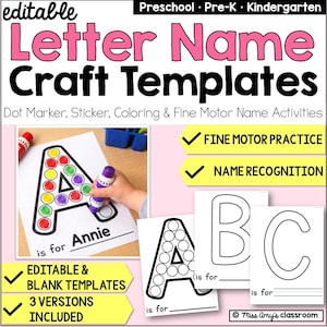 Editable Name Crafts - Dot Marker Letter Crafts - Homeschool, Preschool & Kindergarten - Toddler Activities