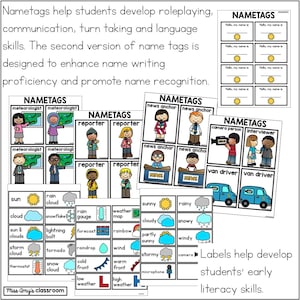 weather station labels and role playing name tags for a weather station dramatic play center