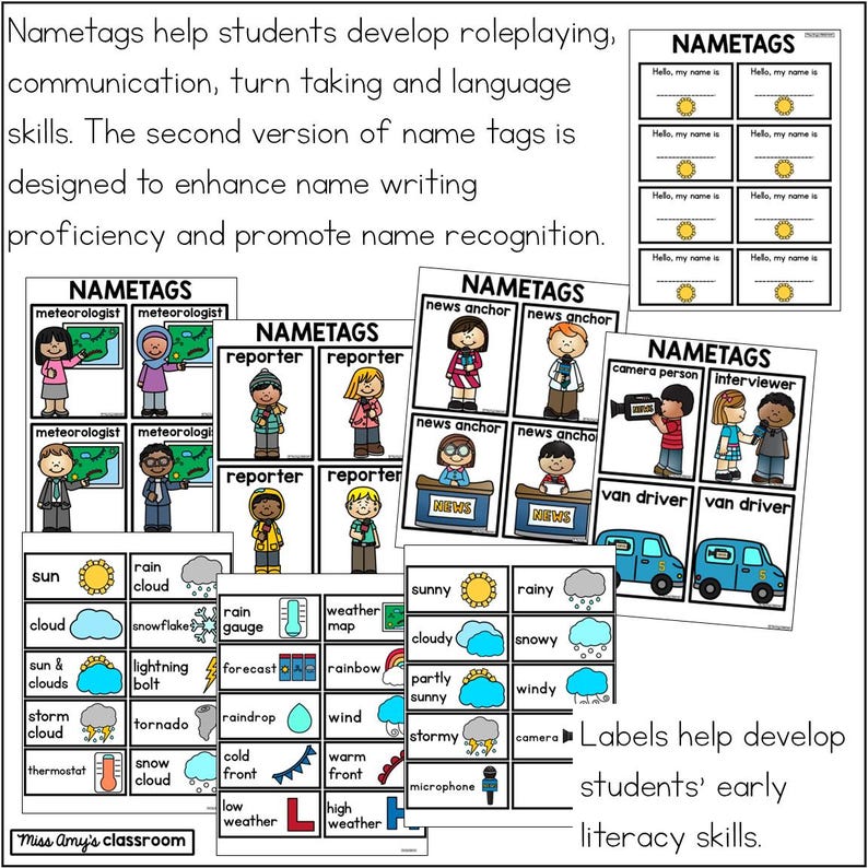 weather station labels and role playing name tags for a weather station dramatic play center