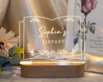 Personalized Library Sign, Custom Book Decor, Bookish Bookshelf Sign, Book Lover Gift, Gifts for readers, LED Sign, Bookish Christmas Gifts
