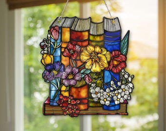 Flower Book Suncatcher: Acrylic Library Window Hanging