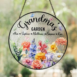 Suncatchers glas-in-lood bloem, gepersonaliseerde oma&#39;s tuin suncatcher, Moederdagcadeaus voor oma, Nana glas-in-lood raamhangers