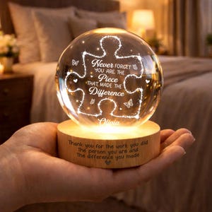 Gepersonaliseerd nachtlampje kristallen bol, bedankcadeau voor collega, waarderingscadeaus, leraarscadeau, geschenk werknemer vertrek, cadeaus voor mentor