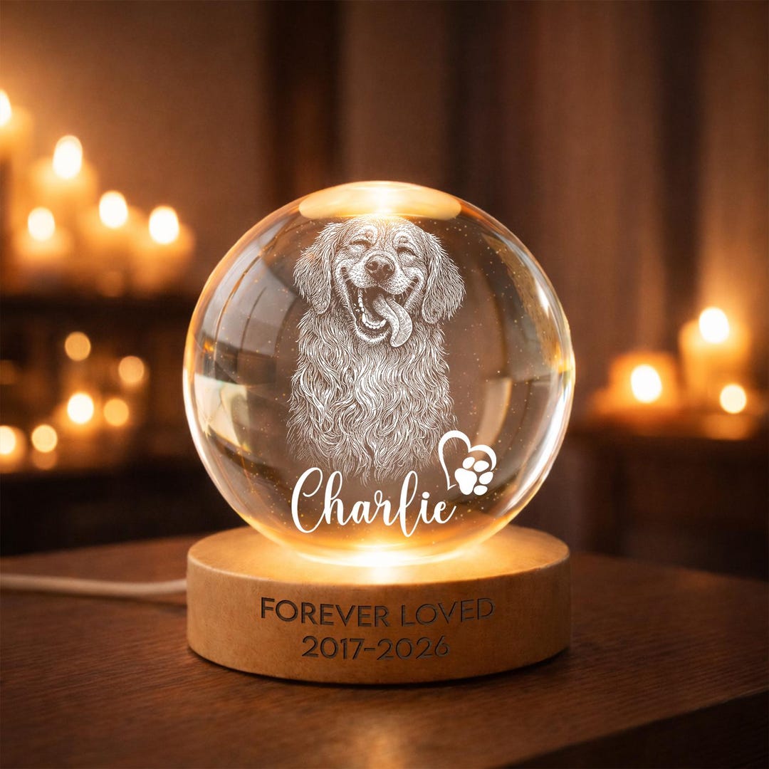 Personalized Dog Memorial 3D Crystal Ball Night Light, Custom Pet Loss ...