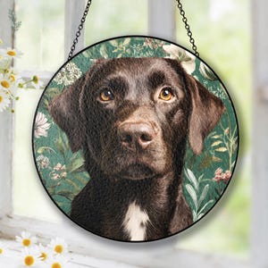 Personalized Labrador Dog Suncatcher, Custom Pet Portrait Window Hanging, Stained Glass Dog Lover Gift, Pet Memorial Keepsake, Chocolate Lab