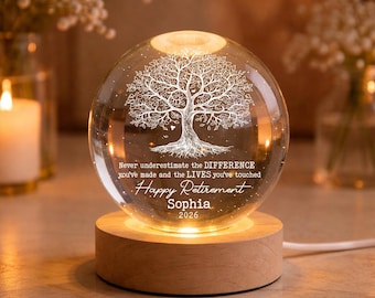Personalized Retirement Crystal Ball Light Night, Happy Retirement LED Light, Custom Retirement Gift For Boss Coworker, Retired Gift For Her
