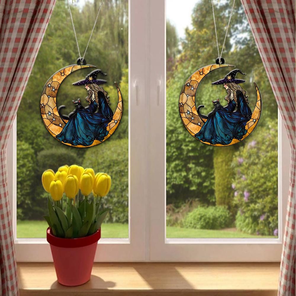 Acchiappasole Streghe E Gatti Neri - Decorazione Vintage Acrilico Per Finestre E Giardino - Foto 10
