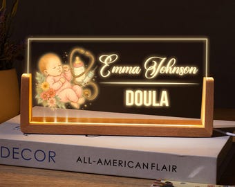 Personalized Doula Desk Sign, Custom Night Light with Name, Baby Theme LED Nameplate, Gift for Doula, Midwife Office Decor, Nursery Light