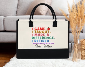 Retired Teacher Canvas Tote Bag: Teacher Retirement Gift