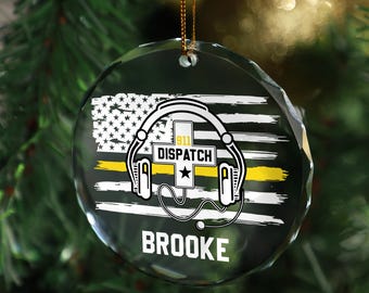 911 Dispatcher Ornament: Thin Gold Line, Personalized First Responder Gift