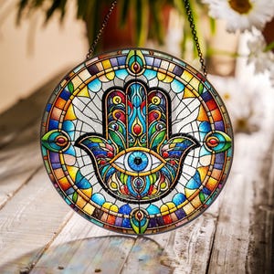 Evil Eye Stained Glass Suncatcher, Amulet, Talisman, Good Luck Charm, Gifts, Window Hanging,Indoor Decor,Boho Window Ornament,Spiritual Gift