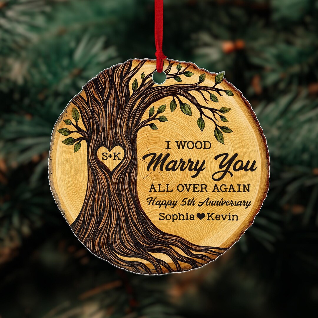Personalized 5th Anniversary Acrylic Ornament: Custom Wood Slice ...