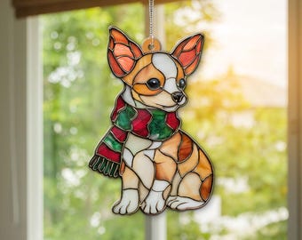 Chihuahua Christmas Ornament: Faux Stained Glass Pet Memorial