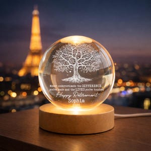 Personalisierte Ruhestand Kristallkugel Licht Nacht, glückliche Ruhestand LED-Licht, kundenspezifische Ruhestand Geschenk für Chef Mitarbeiter, Geschenk im Ruhestand für sie Bild 5