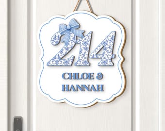 Custom Chinoiserie Dorm Door Sign: Blue Floral Room Decor