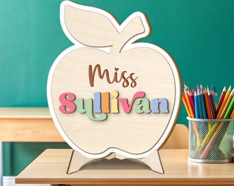 Personalized Apple Teacher Name Sign, Custom Teacher Desk Decor, Classroom Name Plaque, Back to School Gift, Teacher Appreciation Gift