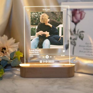 Benutzerdefinierte Song Plakette mit Foto, LED Musik Nachtlicht, personalisierte Song Geschenk für Paare, Jubiläumsgeschenk, Musik Fotorahmen