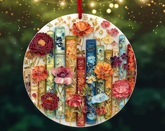 Adorno floral para amantes de los libros: decoración acrílica para árbol de Navidad
