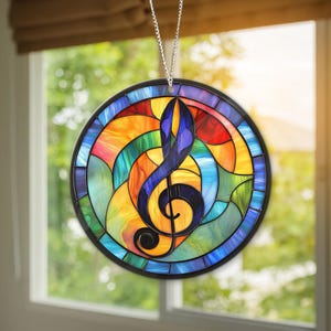 Music Note Ornament, Music Teacher Gift, Music Lover gift, Band Gift, Treble Clef Stained Glass Ornament, Piano Teacher gift, Guitar Holiday