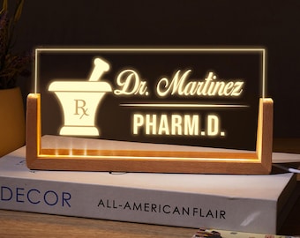 Personalized Pharmacist LED Desk Sign, Custom Pharmacy Gift for PharmD Graduate, Pharmacy Office Sign, Pharmacist Graduation Gift