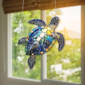 Turtle Suncatcher Hanging Sign, Sea Turtle Acrylic Window Hanging, Turtle Window Hangings, Turtle Lovers Gift, Sea Turtle Gifts For Women