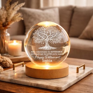 Personalisierte Ruhestand Kristallkugel Licht Nacht, glückliche Ruhestand LED-Licht, kundenspezifische Ruhestand Geschenk für Chef Mitarbeiter, Geschenk im Ruhestand für sie Bild 6
