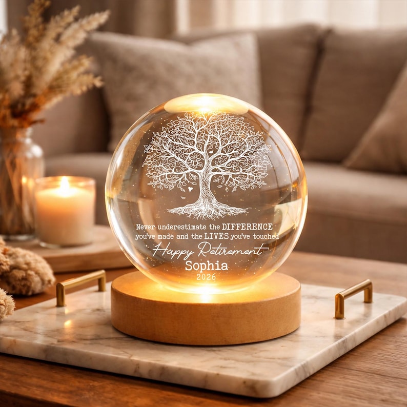 Personalisierte Ruhestand Kristallkugel Licht Nacht, glückliche Ruhestand LED-Licht, kundenspezifische Ruhestand Geschenk für Chef Mitarbeiter, Geschenk im Ruhestand für sie Bild 6