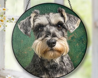 Schnauzer Dog Suncatcher, Custom Dog Portrait, Personalized Pet Memorial Gift, Dog Ornament, Schnauzer Gifts, Stained Glass Style Dog Lover