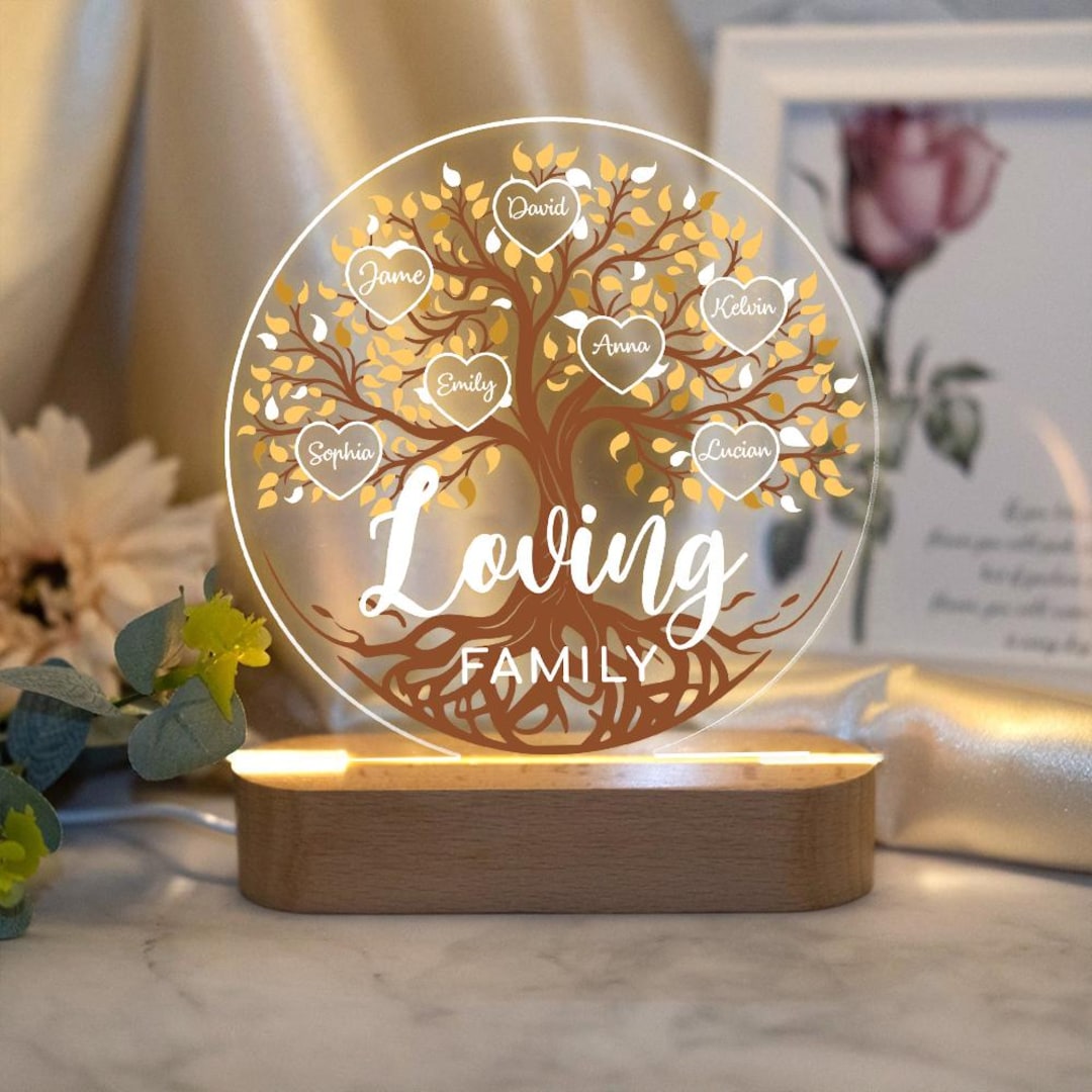 Tree Led Night Light Personalized Family Tree LED Night Light: Custom Engraved Wood Base - Etsy