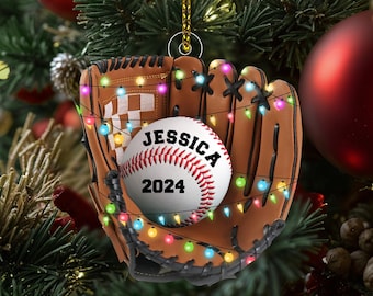 Adorno navideño de béisbol, adorno de béisbol personalizado, regalo de béisbol 2024, adorno de béisbol personalizado, regalo de mamá de béisbol, temporada navideña