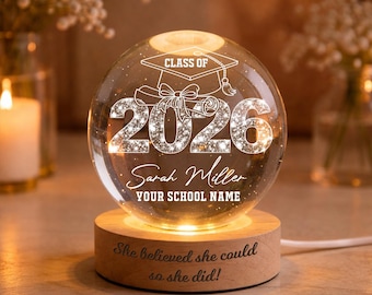 Cadeau de remise des diplômes personnalisé 2026, lampe boule de cristal avec capuchon de remise des diplômes, souvenir senior 2026, cadeau pour diplômé du secondaire