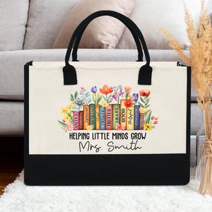 Teacher Appreciation Gift Tote Bag, Personalized Teacher Tote Bag, Helping Little Minds Grow, Teacher Gifts, Floral Bag, Custom Teacher Name